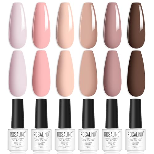 ROSALIND UV Nagellack, 6 Farben Nude Rosa Braun Gel Nagellack Set Soak-Off UV Gel Nail Polish für Anfänger Nail Art Salon DIY von ROSALIND