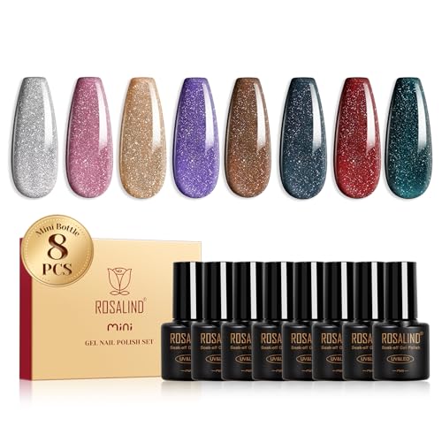 ROSALIND UV Nagellack, 8 Farben Glitzer Braun Grau Rosa Schwarz Rot Violett Glitzer Gel Nagellack, Soak-Off Mini UV Farbgel Gelnägel für Nagel Design Gel Nail Polish Maniküre Geschenk von ROSALIND