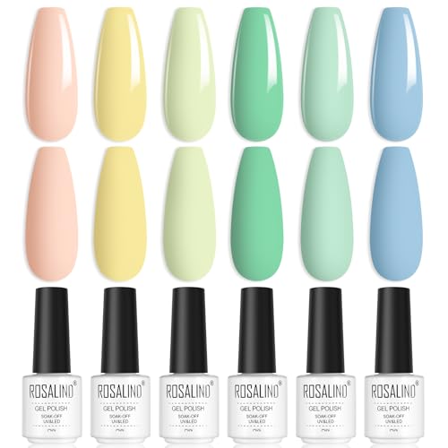 ROSALIND UV Nagellack, Makronen Gellack 6 Farben Rosa Gelb Grün Blau Gel Nagellack Set Soak-Off UV Gel Nail Polish für Anfänger Nail Art Salon DIY von ROSALIND