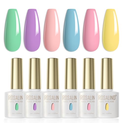 ROSALIND UV Nagellack，6 Farben grün Lila Rosa Blau Gelb Gel Soak off UV LED Nail Polish Gellack Sommer Set für Anfänger Nail Art Salon von ROSALIND