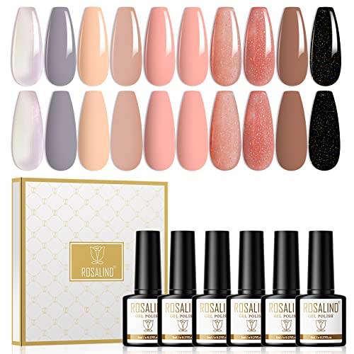 ROSALIND UV Nagellack 10 Farben 8ml Shellac Nagellack Glitter Schwarz Weiß Rosa Pink Nude Gellack UV LED Soak Off Gel Nail Polish FüR DIY-Nailart-Designs, Geeignet FüR AnfäNger, Nagelstudios von ROSALIND