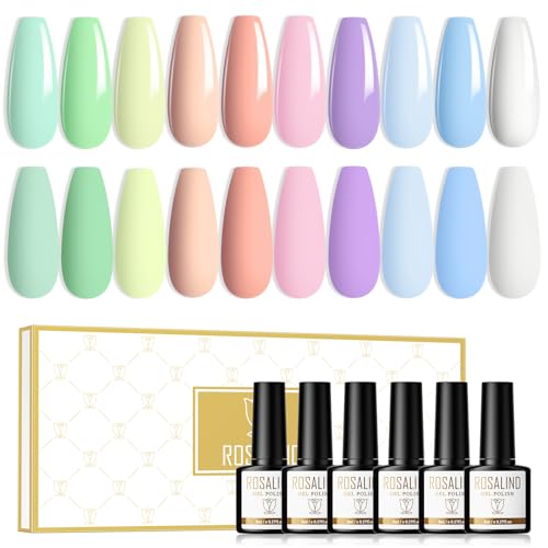 ROSALIND UV Nagellack 10 Farben Shellac Pastell Gel Nagellack Rosa Gelb Grün Blau Lila Gellack UV/LED Soak Off Nail Polish Makaron UV Lacke für Nägel Frühling/Sommer Nailart Set 8ml von ROSALIND