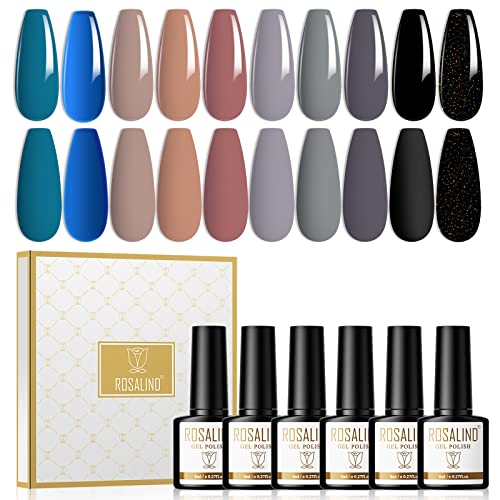 ROSALIND UV Nagellack 10 Farben Shellac Schwarz Grau Blau Braun Gel Nagellack UV LED Shellac Set Farben Soak Off Nail Polish FüR DIY-Nailart-Designs, Geeignet FüR AnfäNger, Nagelstudios 8ml von ROSALIND