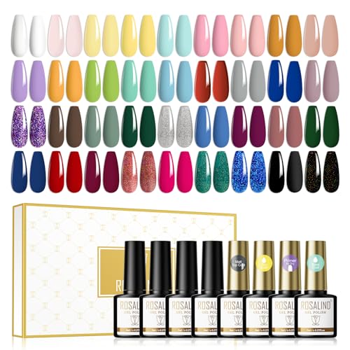 ROSALIND UV Nagellack 40 Pcs Shellac Set Mit Glänzender Matte Überlack, Unterlack, Primer 36 Farben Gel Nagellack Soak Off UV LED Nail Polish Orange Glitzer Rot Grün Blau ManiküRe Set 8ml von ROSALIND