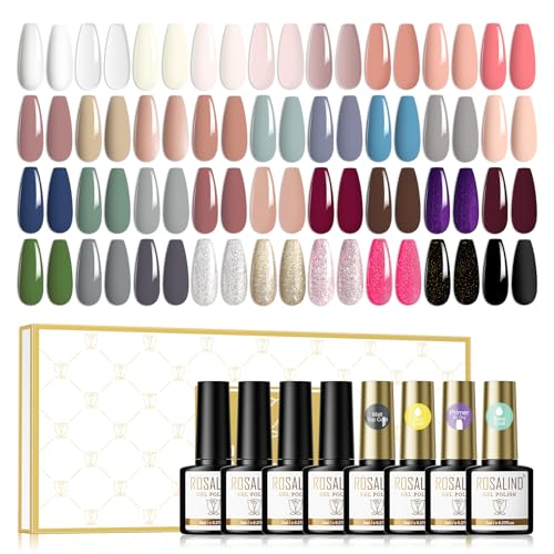 ROSALIND UV Nagellack 40 Pcs Shellac Set Mit Glänzender Matte Überlack, Unterlack, Primer 36 Farben Gel Nagellack Soak Off UV LED Nail Polish Weiß Glitzer Schwarz Nude ManiküRe Set 8ml von ROSALIND