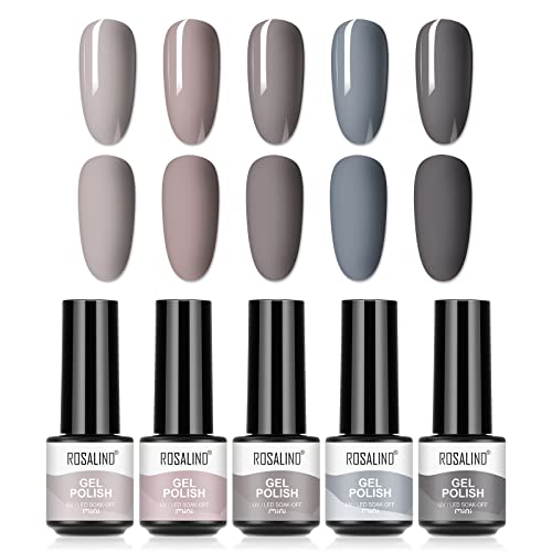 ROSALIND UV Nagellack Shellac Set 5 Farben Gel Nagellack Set Grau Nagellack Mini UV Lampe Für Nägel Gel Nail Polish Set von ROSALIND