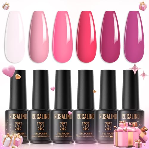 ROSALIND UV Nagellack 6 * 7ml Rosa Weiß Hellrosa Dunkelrosa Rot Gel Nagellack Shellac Farbe Gel Set Nagelstudio Gelnägel DIY Geschenk für Frauen von ROSALIND