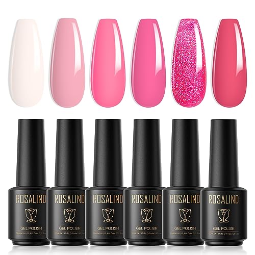 ROSALIND UV Nagellack 6 * 7ml Rosa Weiß Hellrosa Dunkelrosa Rot Glitzer Rosa Gel Nagellack Shellac Farbe Gel Set Nagelstudio Gelnägel DIY Geschenk für Frauen von ROSALIND