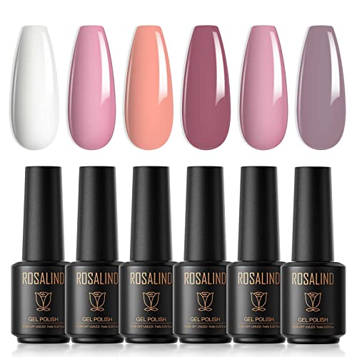 ROSALIND UV Nagellack 6 * 7ml Weiß Rosa Orange Rose Rot Lila Rosa Gel Nagellack Set Nagelstudio Gelnägel DIY Geschenk für Frauen von ROSALIND