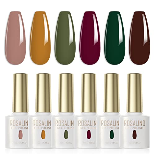 ROSALIND UV Nagellack 6 Farben Haferflockenfarbe Erdig Gelb Grün Dunkelrot Dunkelgrün Braun Gel Nagellack Set Farbgel für Gelnägel Gel Nagel Herbst Winterfarben UV LED Gel Nail Polish von ROSALIND