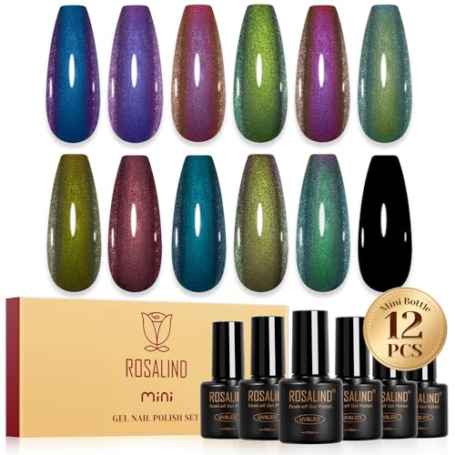 ROSALIND UV Nagellack Chamäleon,12 Farben Blau Violett Gold Grün Chameleon Gel Nagellack Set, Soak-Off Mini UV Chamäleon Gelnägel für Nagel Design Gel Nail Polish Maniküre Geschenk von ROSALIND