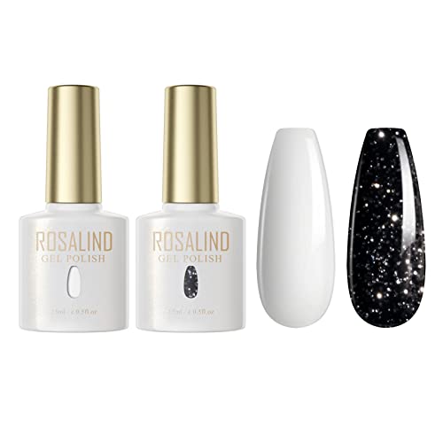 ROSALIND UV Nagellack Schwarz weiß Gel Nagellack Shellac 2 Farben Glitter Gel Nagel Salon Design Kit Soak Off UV LED Gel Nail Polish Für UV Lampe Große Kapazität Für 15ml von ROSALIND