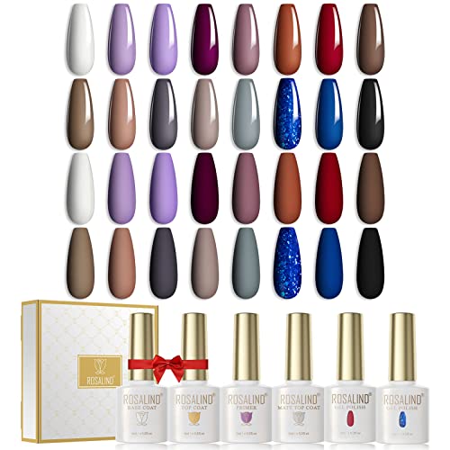 ROSALIND UV Nagellack 20 Stück Schellack Nagellack Gel Nagellack Set mit Base und Top Coat & primer & Matte Coat, 16 Farben 6ml UV LED Soak Off Gel Nail Polish Set von ROSALIND