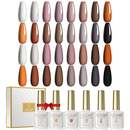 ROSALIND UV Nagellack Set 20 Stück Herbstfarben Schellack Nagellack Gel Nagellack Set mit Base und Top Coat & primer & Matte Coat, 16 Farben 6ml UV LED Soak Off Gel Nail Polish Set von ROSALIND