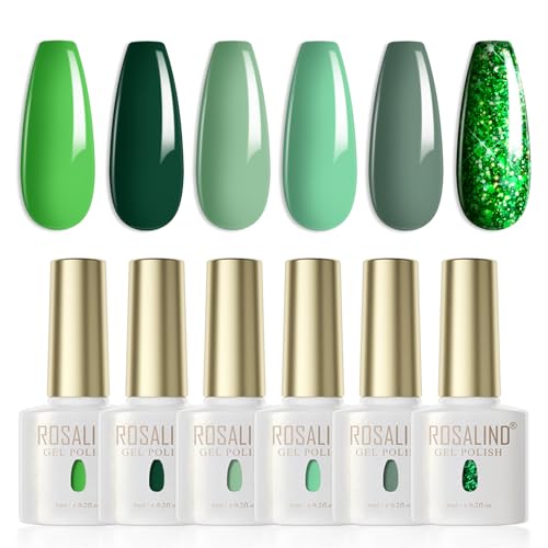 ROSALIND UV Nagellack Grün,6 Farben Grün Dunkelgrün Grasgrün Glitzer Sommer Frühling Gelnägel Soak Off UV LED Gel lack Nail Polish für Anfänger Gellack Art Salon DIY von ROSALIND