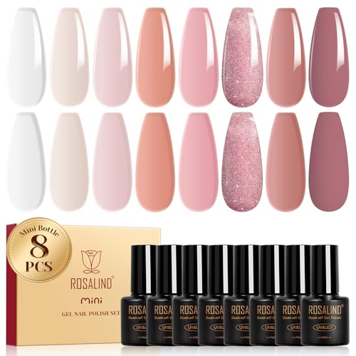 ROSALIND UV Nagellack Nude, 8 Farben Jelly Gel Nagellack Transparent Weiß Nude Rosa, Soak-Off UV Gel Nail Polish Beige für Nail Art Maniküre von ROSALIND