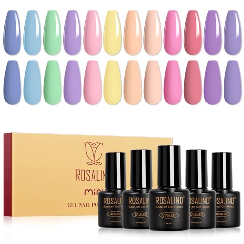 ROSALIND UV Nagellack Pastell, 12 Farben Blau Grün Lila Rosa Gelb Nude Gel-Nagellack Pastell Macaron, Soak Off UV Gel Nail Polish Set Frühling Sommer Farbgel für Gelnägel Maniküre Geschenkset von ROSALIND