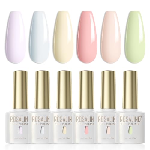 ROSALIND UV Nagellack Pastell,6 Farben Makrone Violett Blau Gelb Hellrosa Grün Soak Off UV LED Nail Gel Polish Gellack Set Mini für Frühling Sommer von ROSALIND