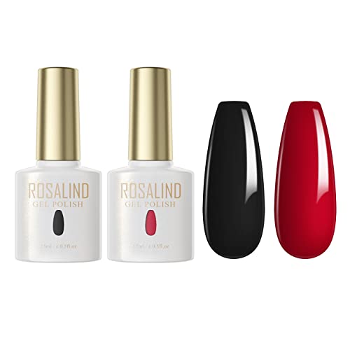 ROSALIND UV Nagellack Schwarz Rot Gel Nagellack 15ml UV LED Soak Off Nail Gel Polish Shellac Nagellack Starterset Gel Nagellack Set Valentinstag 2PCS von ROSALIND