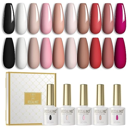 ROSALIND UV Nagellack Set, 10 Farben Schellack Nagellack Gel Nagellack Weiß Rosa Rot Schwarz, Farbgel für Gelnägel UV LED Soak Off Nail Gel Polish 6ml Valentinstag von ROSALIND