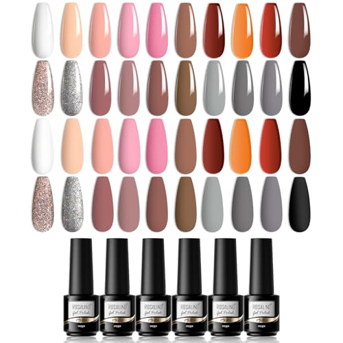 ROSALIND UV Nagellack Set, 20 Farben UV LED Gel Nagel Set Weiß Schwarzer Braun Orange Glitter Silber Gellack Nail Art Soak Off Gel Nail Polish für Nagel Design von ROSALIND