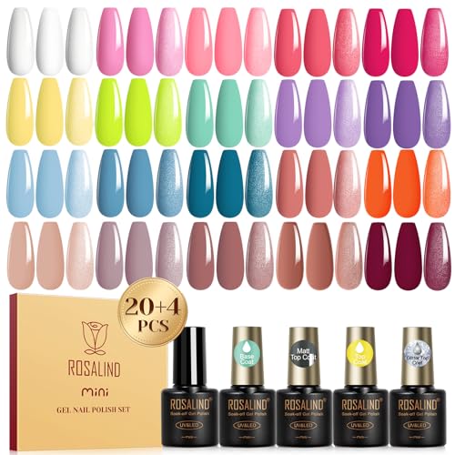 ROSALIND UV Nagellack Set, 24 Stück Gel-Nagellack Gelb Rosa Blau Lila Weiß Braun Farbgel Gelnägel, Soak-Off Mini Gel Nail Polish Nagel Design Geschenk von ROSALIND