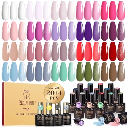 ROSALIND UV Nagellack Set, 24 Stück Gel-Nagellack Rosa Weiß Rot Lila Blau Grün Braun Farbgel Gelnägel,Soak-Off Mini Nagel Design Gel Nail Polish Geschenk von ROSALIND