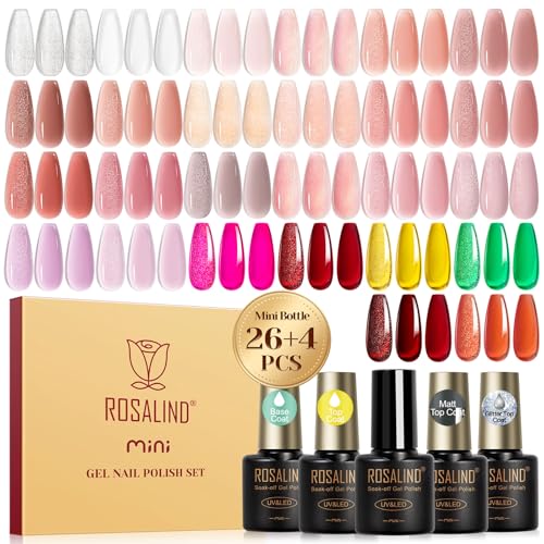 ROSALIND UV Nagellack Set, 30 Stück Jelly Weiß Rosa Nude Braun Rot Gelb Grün Gel Nagellack, Soak-Off Mini Farbgel Gelnägel für Nagel Design Gel Nail Polish Geschenk von ROSALIND