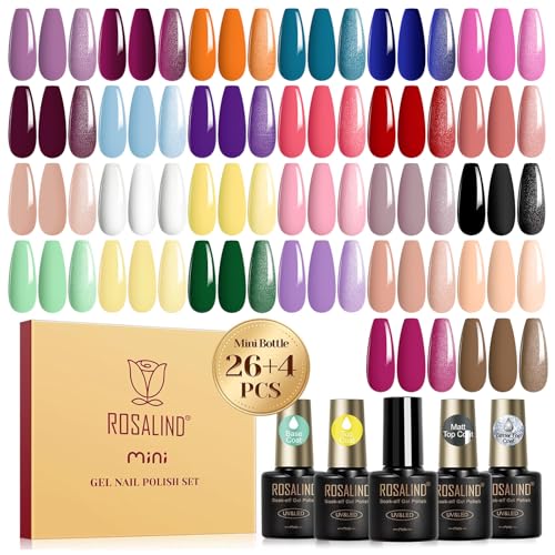 ROSALIND UV Nagellack Set, 30 Stück Lila Orange Blau Rosa Rot Nude Braun Gel Nagellack, Soak-Off Mini UV LED Farbgel Gelnägel für Nagel Design Gel Nail Polish Geschenk von ROSALIND