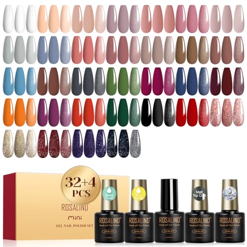 ROSALIND UV Nagellack Set, 36 Stück Gel Nagellack Nude Braun Violett Grün Blau Grau Farbgel Gelnägel, Soak-Off UV/LED Mini Gel Nail Polish Nagel Design Geschenk von ROSALIND