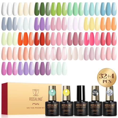 ROSALIND UV Nagellack Set, 36 Stück Gel Nagellack Pastell Weiß Gelb Grün Blau Lila Rosa Nude Farbgel Gelnägel,Soak-Off Mini UV Gel Nagellack fFrühling Sommer Gel Nail Polish Geschenk von ROSALIND