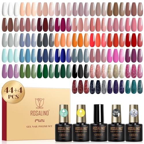 ROSALIND UV Nagellack Set, 48 Stück Nude Braun Rot Orange Lila Rosa Grau Blau Grün Gel Nagellack, Soak-Off Mini UV LED Farbgel Gelnägel Gel Nail Polish Geschenk von ROSALIND