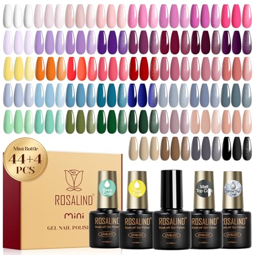 ROSALIND UV Nagellack Set, 48 Stück Weiß Rosa Violett Rot Grün Blau Gel Nagellack, Soak-Off Mini UV Farbgel Gelnägel für Nagel Design Gel Nail Polish Frühling Sommer Geschenk von ROSALIND