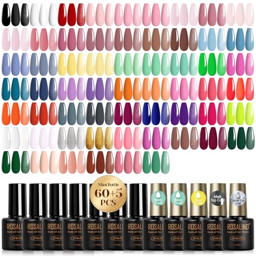 ROSALIND UV Nagellack Set, 65 Stück Rosa Blau Grün Lila Rot Schwarz Braun Gel Nagellack, Soak-Off Mini UV LED Farbgel Gelnägel Gel Nail Polish Geschenk von ROSALIND