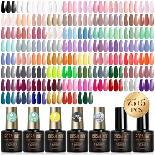ROSALIND UV Nagellack Set, 80 Stück Weiß Rot Rosa Blau Grün Violett Grau Gel Nagellack, Soak-Off Mini UV LED Farbgel Gelnägel Gel Nail Polish Geschenk von ROSALIND