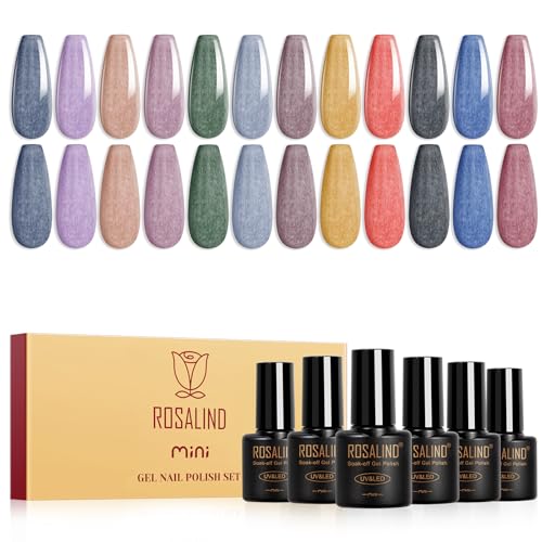 ROSALIND UV Nagellack Set,12 Farben Grau Violett Grün Rot Schwarz Gel Nagellack Flauschig, Soak-Off Mini UV Farbgel Gelnägel für Nagel Design Gel Nail Polish Maniküre Geschenk von ROSALIND