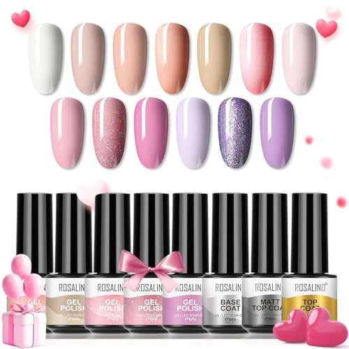 ROSALIND UV Nagellack Set 13 Farben Nude Serie Gel Nagellack Set Starter Set Mini UV Lampe Für Nägel Gel Nail Polish Set 16 Stück von ROSALIND