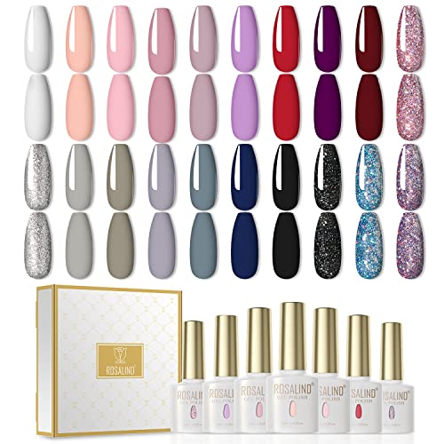 ROSALIND UV Nagellack Set 20 Nails Farben Gel Nagellack Shellac Set Nagellack Glitzer UV Lack Nude Für Nägel Gel Nägel nagellack Weiß schwarz Glitzer nagellack Nail Polish Set 6ml von ROSALIND