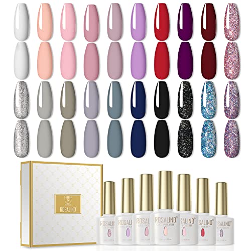ROSALIND UV Nagellack Set 20 Farben Gel Nagellack Glitzer UV Lack Weiß Nude Rosa Lila Rot Grau Für Nägel Weiß Nail Polish Set 6ml von ROSALIND