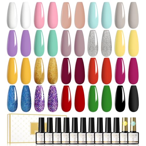 ROSALIND UV Nagellack Set 22 Pcs Shellac Nagellack Mit Top & Base Coat 20 Farben Shellac Set UV LED Soak Off Nail Polish Gel Lack Glitzer Rot Gold Grau Violett ManiküRe Set 8ml von ROSALIND