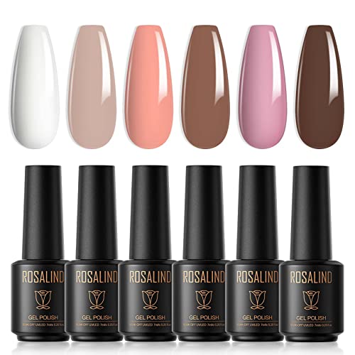 ROSALIND UV Nagellack Set 6 Farben 7ml Weiß Nackt Hellrosa Lila Rosa Braun Gel Nagellack Shellac Gellack Soak Off UV Led Gel Nail Polish Art Manicure Kit von ROSALIND