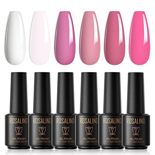 ROSALIND UV Nagellack Set 6 Farben 7ml Weiß Rosa Hellrosa Dunkelrosa Lila Rosa Gel Nagellack Shellac Gellack Soak Off UV Led Gel Nail Polish Art Manicure Kit von ROSALIND