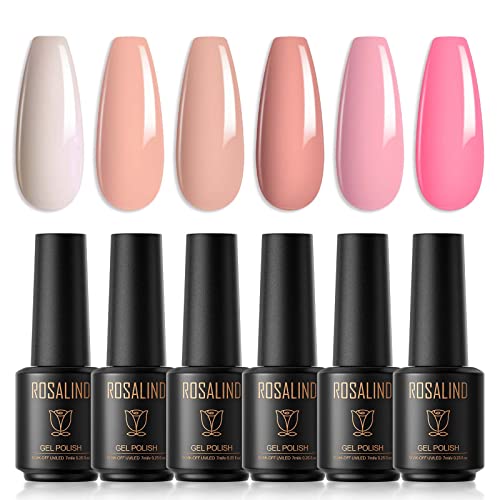 ROSALIND UV Nagellack Set 6 Farben 7ml Weiß Nackt Orange Hellrosa Rosa Gel Nagellack Shellac Gellack Soak Off UV Led Gel Nail Polish Art Manicure Kit von ROSALIND