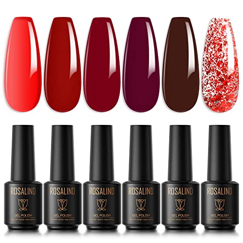 ROSALIND UV Nagellack Set 6 Farben 7ml Rot Gel Nagellack Shellac Gellack Soak Off UV Led Gel Nail Polish Art Manicure Kit von ROSALIND