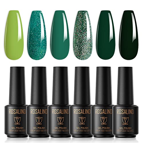 ROSALIND UV Nagellack Set 6 Farben 7ml Grün Gel Nagellack Shellac Gellack Soak Off UV Led Gel Nail Polish Art Manicure Kit von ROSALIND