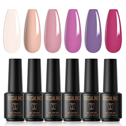 ROSALIND UV Nagellack Set 6 Farben 7ml Nackt Rosa Hellrosa Dunkelrosa Lila Rosa Shellac Gel Nagellack Set Für UV LED Lampe Gellack Nail Polish Nail Art Kit von ROSALIND