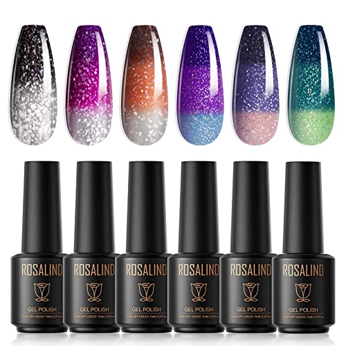 ROSALIND UV Nagellack Thermo Set 6 Farben 7Ml Mit Geschenkbox,Gel Nagellack Farbwechsel Shellac Set Uv Gel Nail Art,Soak Off Uv Thermo Nagellack von ROSALIND