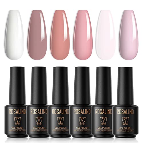 ROSALIND UV Nagellack Set 6 Farben 7ml Weiß Nackt Hellrosa Lila Rosa Braun Gel Nagellack Shellac Farbe Gel Set Nagelstudio Gelnägel DIY Geschenk für Frauen von ROSALIND