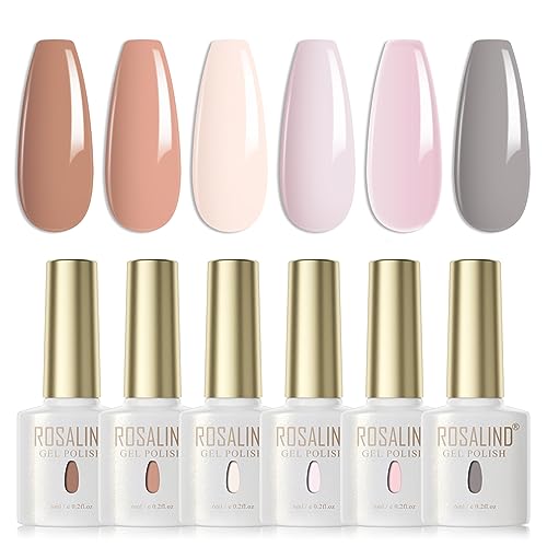 ROSALIND UV Nagellack Set 6 Farben Braun Helles Nude Hellrosa Rosa Grau Gel Nagellack Set Farbgel für Gelnägel Soak Off UV Nail Gel Polish Für UV Lampe Gel Nagel Salon Design Kit 6ml von ROSALIND