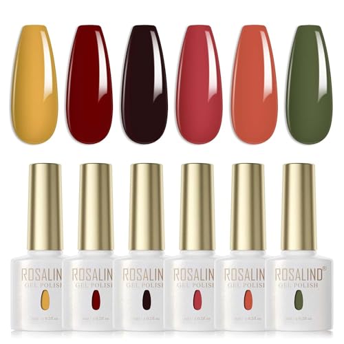 ROSALIND UV Nagellack Set 6 Farben Gelb Orange Rot Weinrot Dunkelgrün Gel Nagellack Set Farbgel für Gelnägel Soak Off UV LED Nail Gel Polish Für UV Lampe Gel Nagel Herbstfarben 6ml von ROSALIND